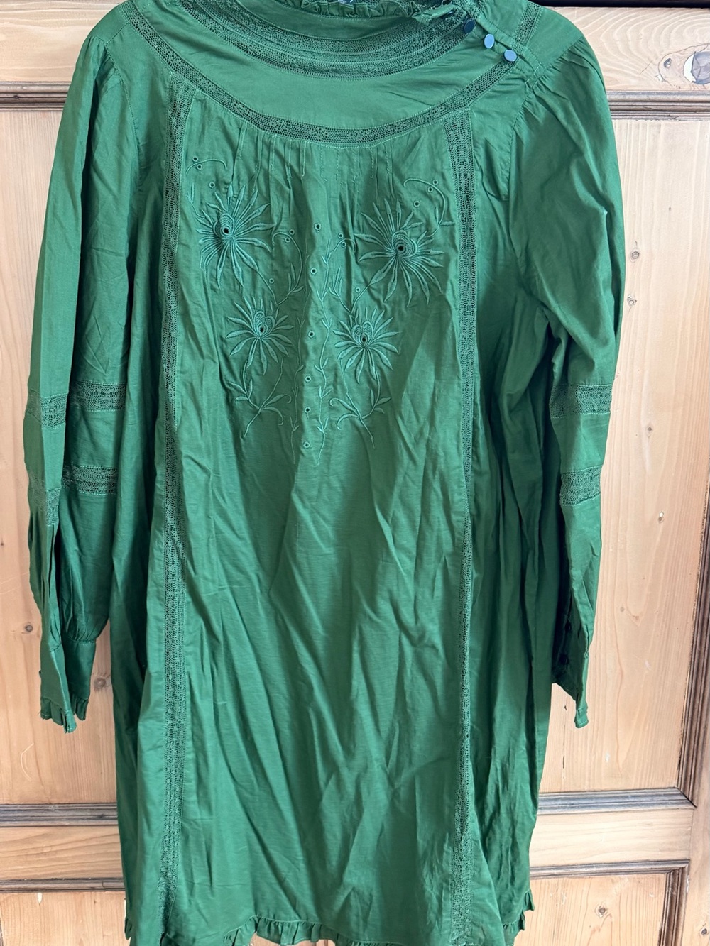 J. Crew Emerald Green Long Sleeve Embroidered Dress